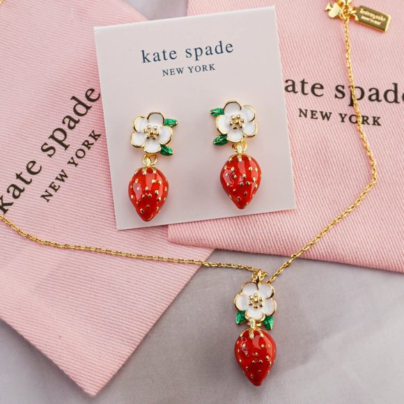 kate spade Jewelry Set Of 2 Kate Spade Picnic Perfect Strawberry Earrings Necklace Matching